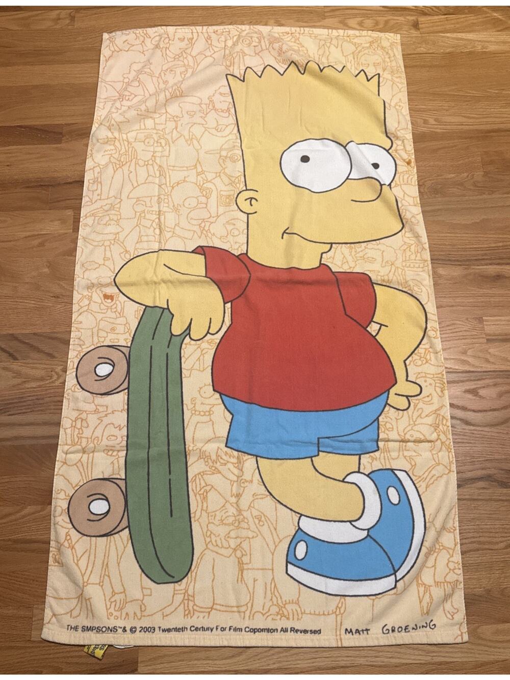 2003 Bart Simpson Beach Towel Skateboard Cast 29x 55” Vintage The Simpsons